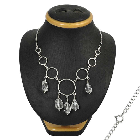 Gift For Her 925 Silver Natural Crystal Gemstone Cluster Boho Necklace V16