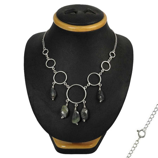 Natural Labradorite Gemstone Cluster Bohemian Blue Necklace 925 Silver K13