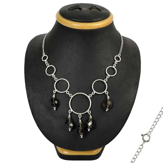 Woman Gift 925 Silver Natural Smoky Quartz Gemstone Cluster Necklace L13