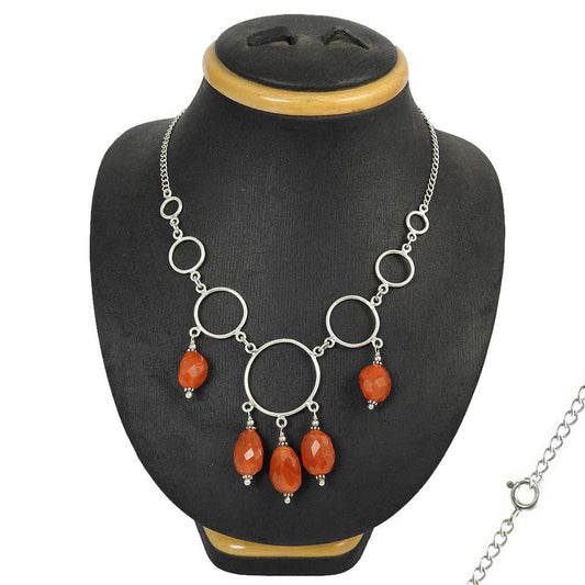 Gift For Her Natural Carnelian Cluster Ethnic Necklace 925 Silver P22