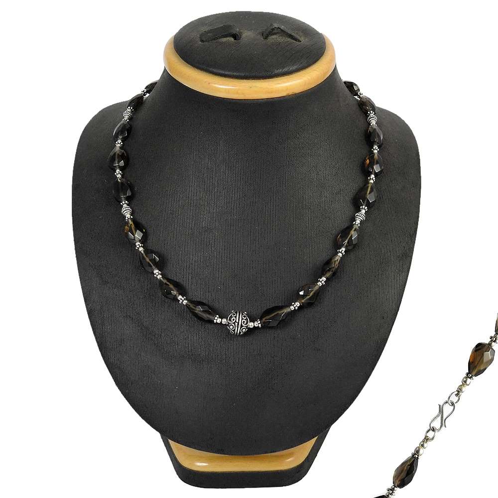 Natural Smoky Quartz Gemstone 925 Sterling Silver Cluster Necklace For Women N13