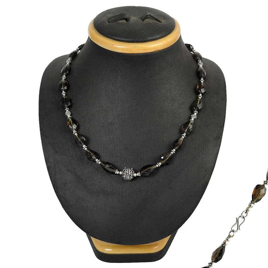 Natural Smoky Quartz Gemstone 925 Sterling Silver Cluster Necklace For Women N13
