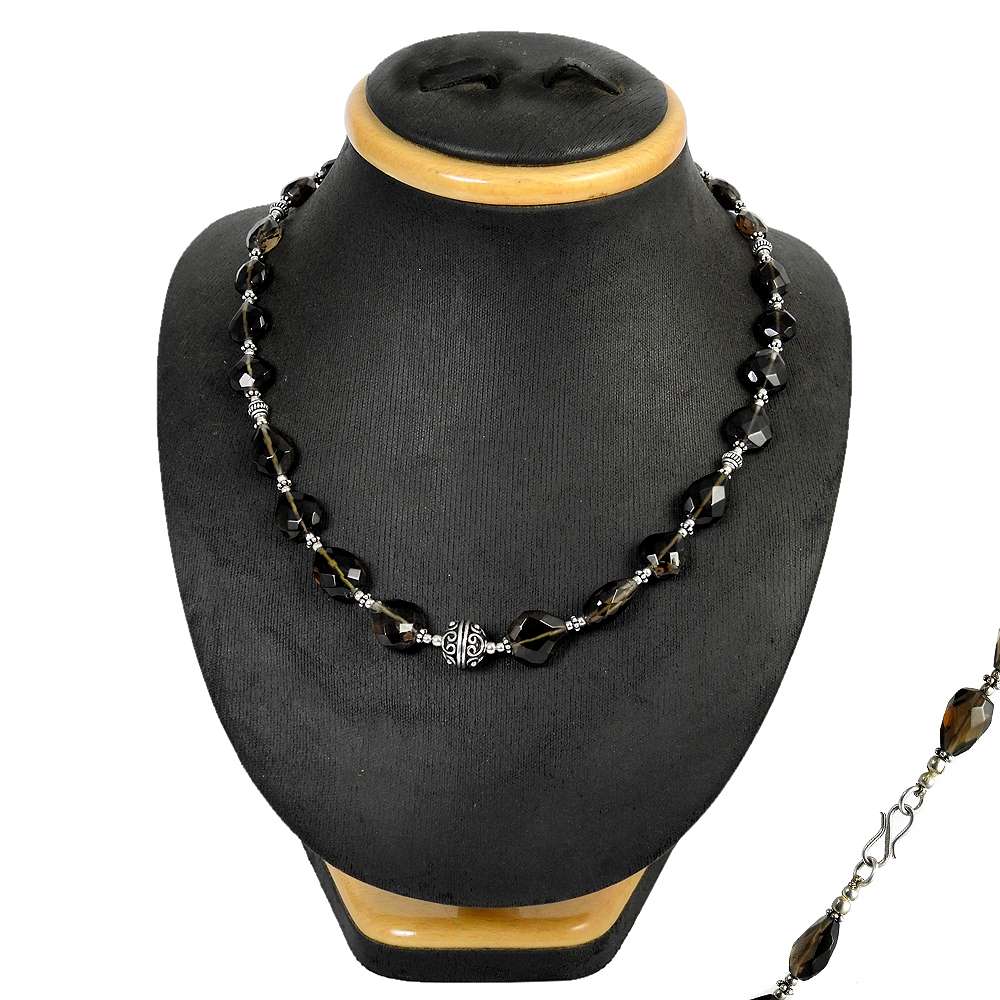 Woman Gift 925 Silver Natural Smoky Quartz Cluster Necklace O13