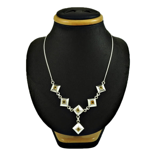 Christmas Gift 925 Sterling Silver Natural Citrine Gemstone Necklace F5