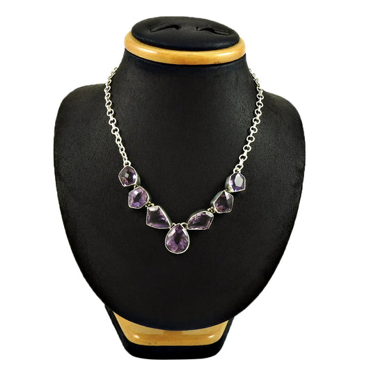 Christmas Gift 925 Sterling Silver Natural Amethyst Gemstone Necklace G5