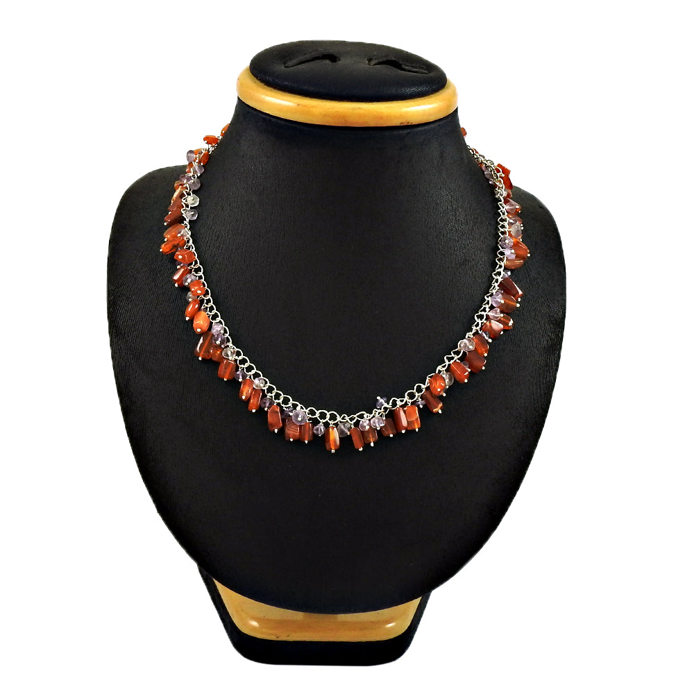 Christmas Gift 925 Sterling Silver Natural Carnelian Gemstone Beaded Necklace L5