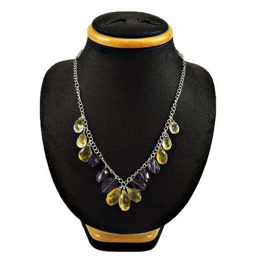 Natural Citrine Gemstone 925 Sterling Silver Beaded Christmas Gift Necklace M5