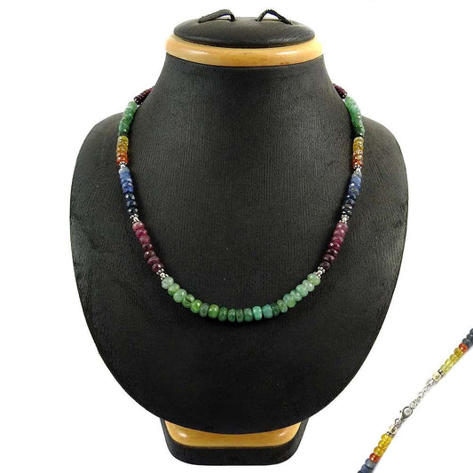 Woman Gift 925 Sterling Silver Natural Emerald Gemstone Beaded Necklace E7