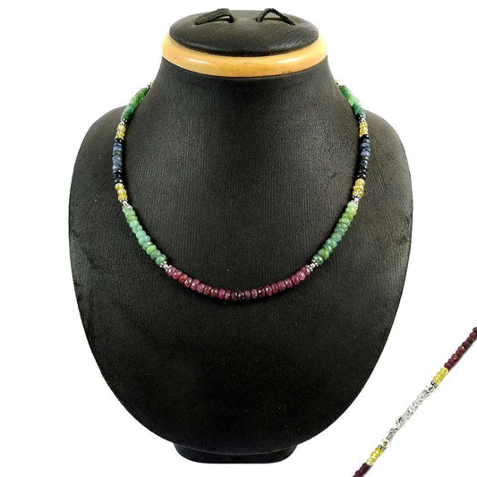 Natural Ruby Gemstone Jewelry 925 Sterling Silver Beaded Necklace For Girls N35
