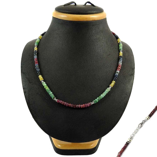 Woman Gift 925 Sterling Silver Natural Emerald Gemstone Beaded Necklace G7