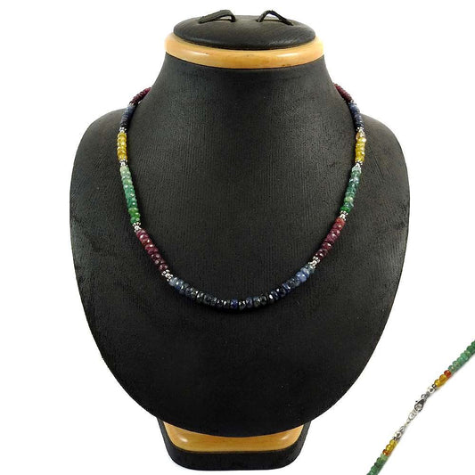 Natural Ruby Gemstone Jewelry 925 Sterling Silver Beaded Necklace For Girls S35