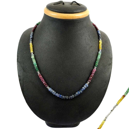 Woman Gift 925 Sterling Silver Natural Emerald Gemstone Beaded Necklace J7
