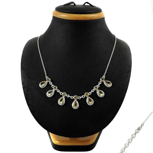 Natural Citrine Gemstone Cluster Ethnic Necklace 925 Sterling Silver Jewelry C19
