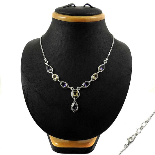 Natural Amethyst Gemstone Cluster Necklace 925 Sterling Silver Indian Jewelry J5