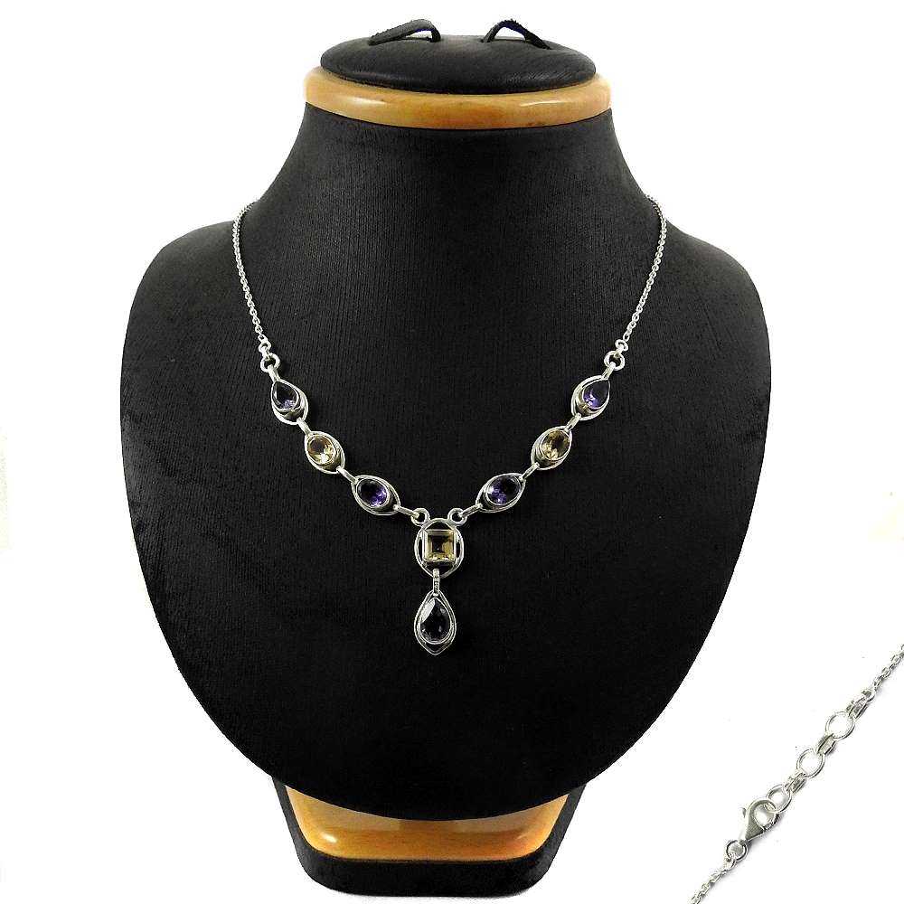 Woman Gift 925 Silver Natural Amethyst Cluster Bohemian Necklace M5