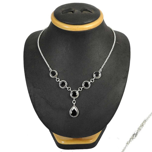 Gift For Her 925 Silver Natural Garnet Gemstone Cluster Ethnic Necklace H24