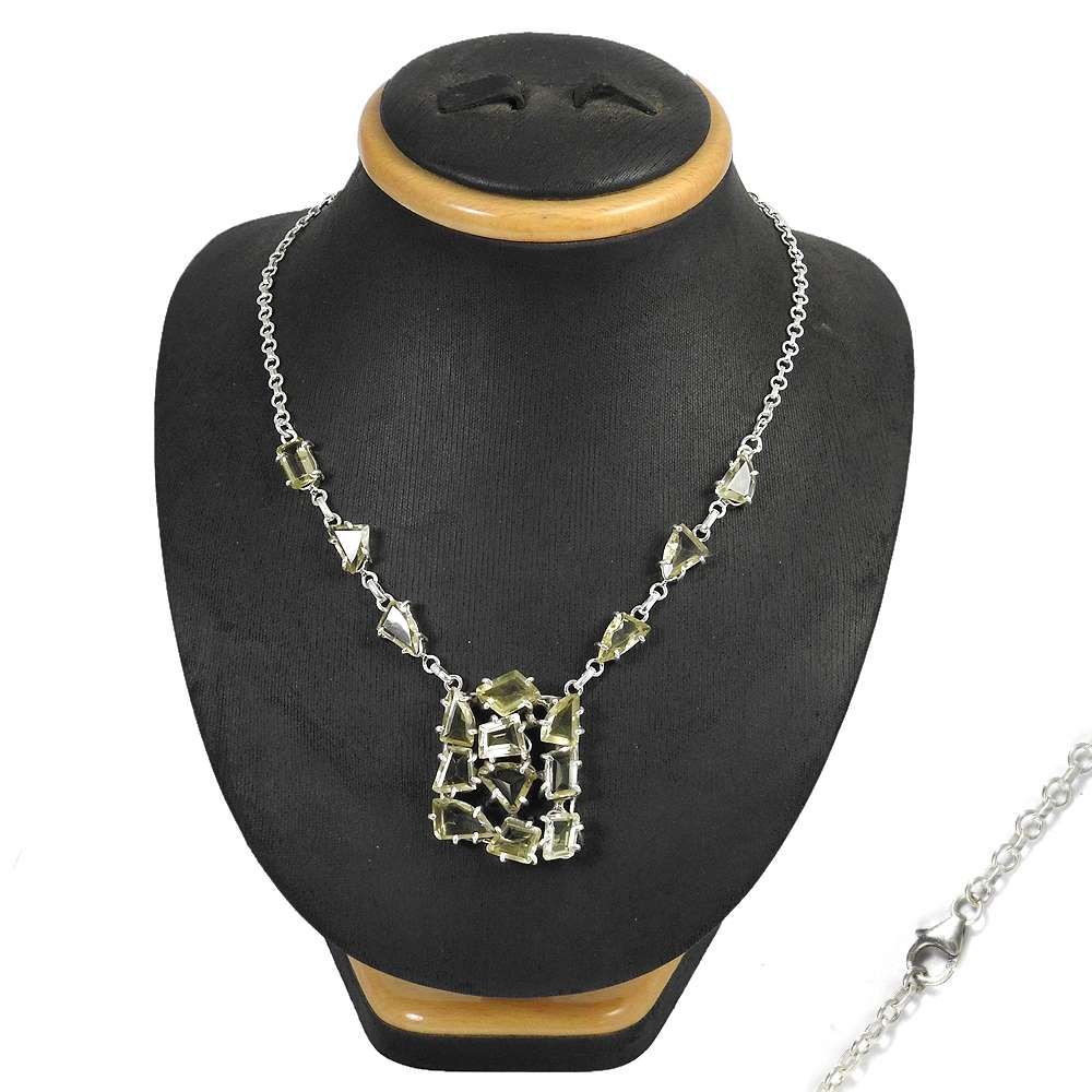 Natural Lemon Topaz Gemstone 925 Silver Cluster Boho Necklace For Girls L14