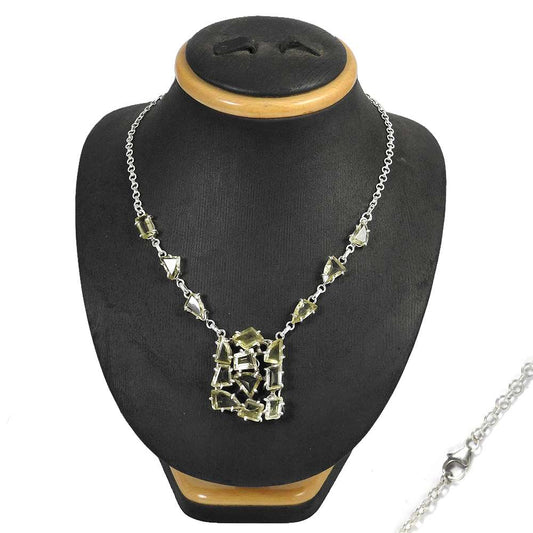 Natural Lemon Topaz Gemstone 925 Silver Cluster Boho Necklace For Girls L14