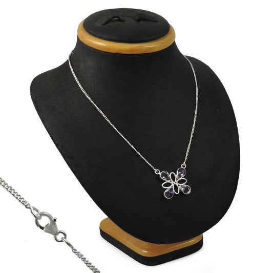 Natural Amethyst Gemstone 925 Silver Cluster Bohemian Necklace For Women V1