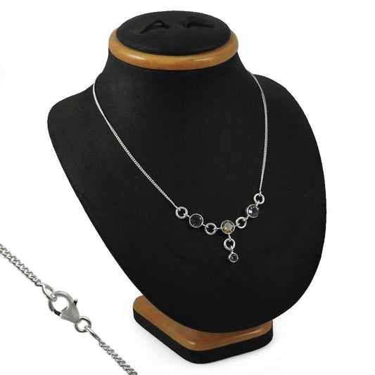 Natural Citrine Gemstone Cluster Ethnic Necklace 925 Silver For Women M6
