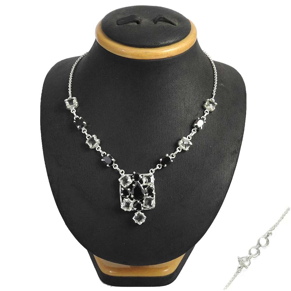 Natural Amethyst Gemstone Cluster Boho Green Necklace 925 Sterling Silver V14