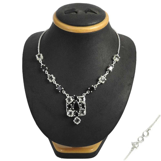 Natural Amethyst Gemstone Cluster Boho Green Necklace 925 Sterling Silver V14
