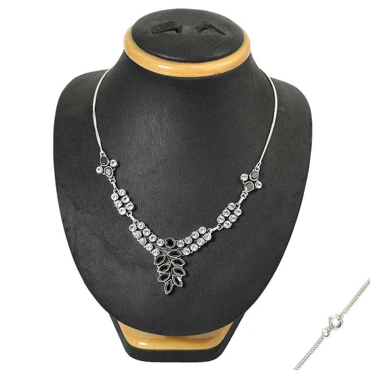 Natural Black Spinel Gemstone Cluster Necklace 925 Sterling Silver Jewelry X14