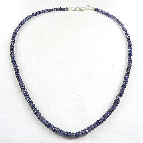 Gift For Her 925 Sterling Silver Natural Iolite Gemstone Beaded Necklace V7