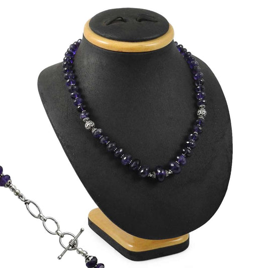 Natural Amethyst Gemstone Cluster Necklace 925 Sterling Silver For Women A15