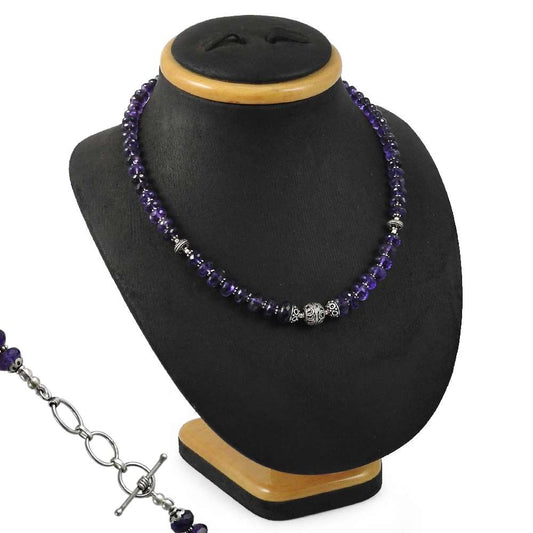 Natural Amethyst Gemstone Cluster Necklace 925 Sterling Silver For Girls C15