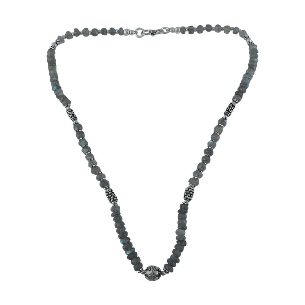 Woman Gift Natural Labradorite Gemstone Beaded Necklace 925 Silver A8