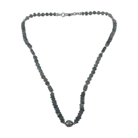 Woman Gift Natural Labradorite Gemstone Beaded Necklace 925 Silver A8