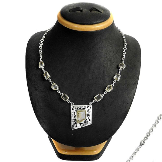 Natural Citrine Gemstone Cluster Bohemian Yellow Necklace 925 Sterling Silver B8