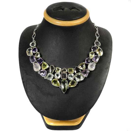 Woman Gift Natural Amethyst Gemstone 925 Sterling Silver Cluster Necklace R5
