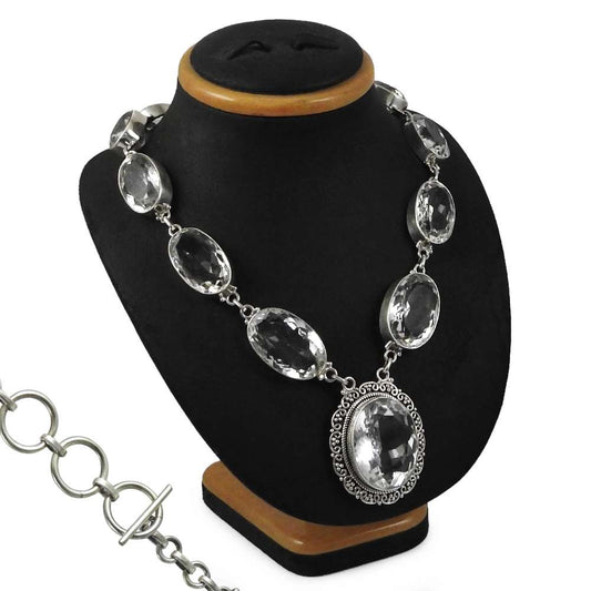Woman Gift Natural Crystal Cluster Artisan Necklace 925 Sterling Silver T5