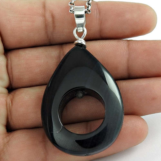 Sightly 925 Sterling Silver Onyx Gemstone Pendant Jewelry D23