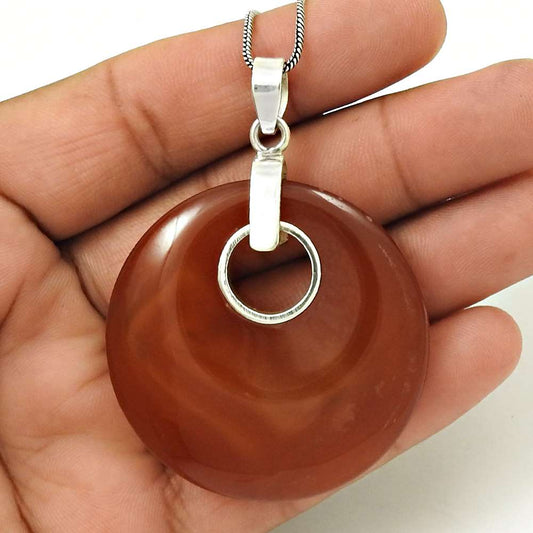 Wedding Gift For Her 925 Silver Natural Carnelian Gemstone Pendant Vintage J10