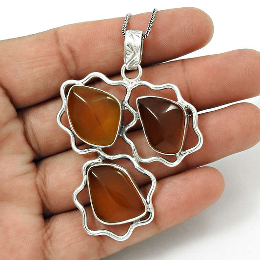 Natural Yellow Onyx Gemstone Pendant Tribal 925 Sterling Silver For Girls R26