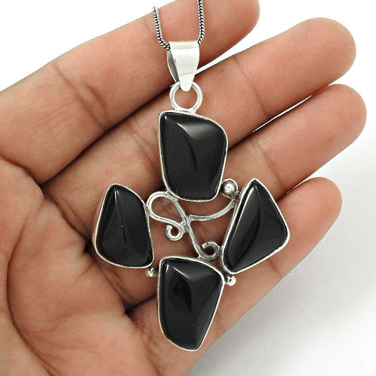 Wedding Gift For Her 925 Silver Natural Black Onyx Gemstone Pendant Stylish U26