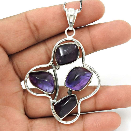 Wedding Gift For Her 925 Silver Natural Amethyst Gemstone Pendant Ethnic H27