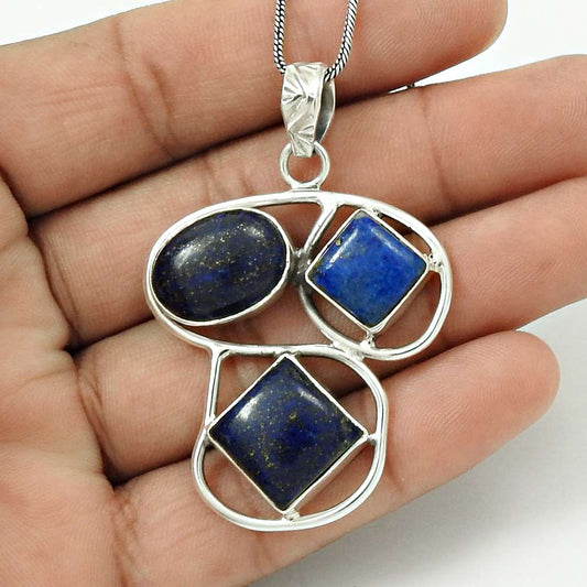 Wedding Gift For Her 925 Silver Natural Lapis Lazuli Pendant Stylish S27