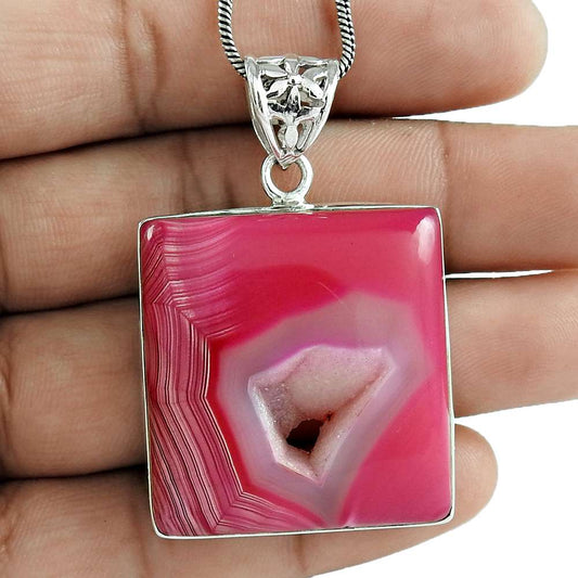 Wedding Gift For Her 925 Sterling Silver Natural Druzy Gemstone Pendant Boho Z16