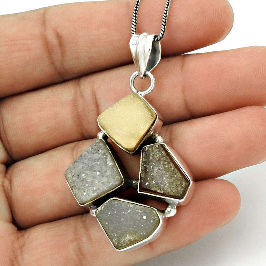 Wedding Gift For Her 925 Silver Natural Druzy Gemstone Pendant Stylish I29
