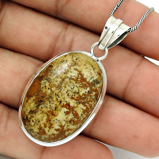 Natural Picture Jasper Gemstone 925 Silver Pendant Vintage For Girls P30