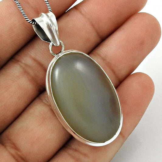 Gift For Her 925 Sterling Silver Natural Chalcedony Gemstone Pendant Boho R30