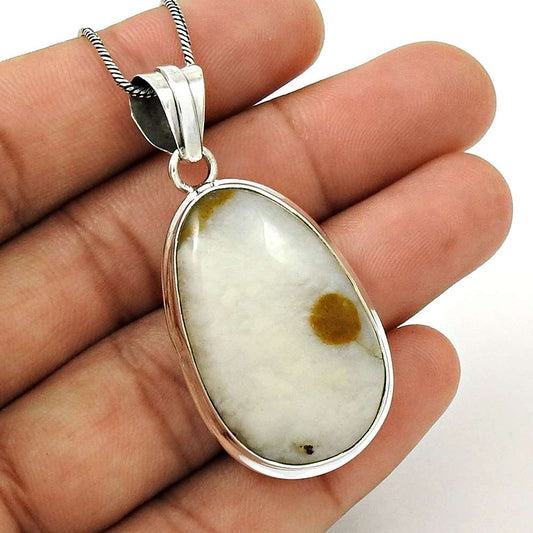 Natural Polka Dot Agate Gemstone Pendant Stylish 925 Silver For Girls S30