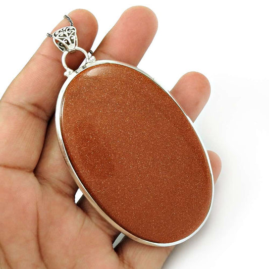 Natural Red Sunstone Gemstone Pendant 925 Sterling Silver Jewelry Q1
