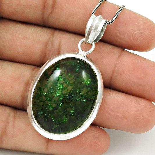 Gift For Her 925 Sterling Silver Natural Snake Rutile Gemstone Pendant Boho T30