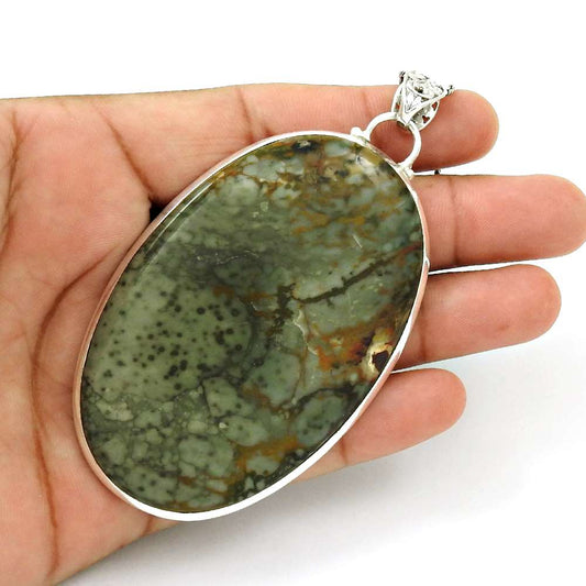 Halloween Gift Natural Picasso Jasper Gemstone Pendant 925 Silver D10