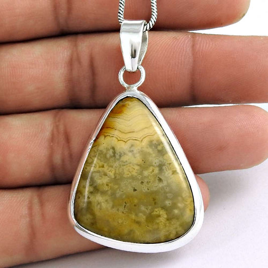 Natural Mookaite Gemstone Pendant Yellow 925 Sterling Silver Indian Jewelry D6
